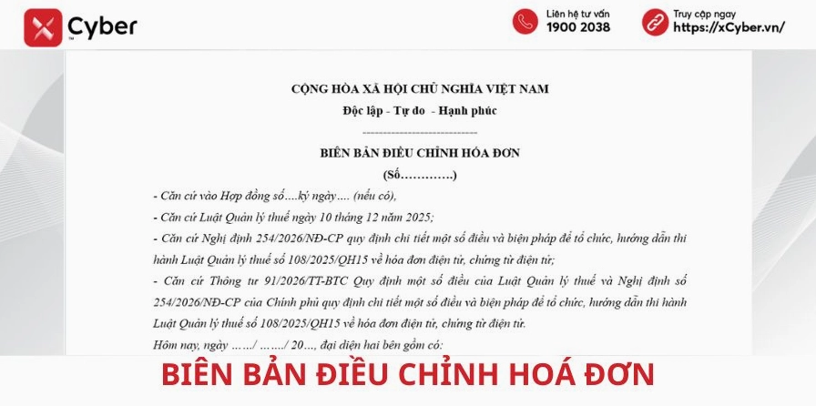 biên bản điều chỉnh hoá đơn