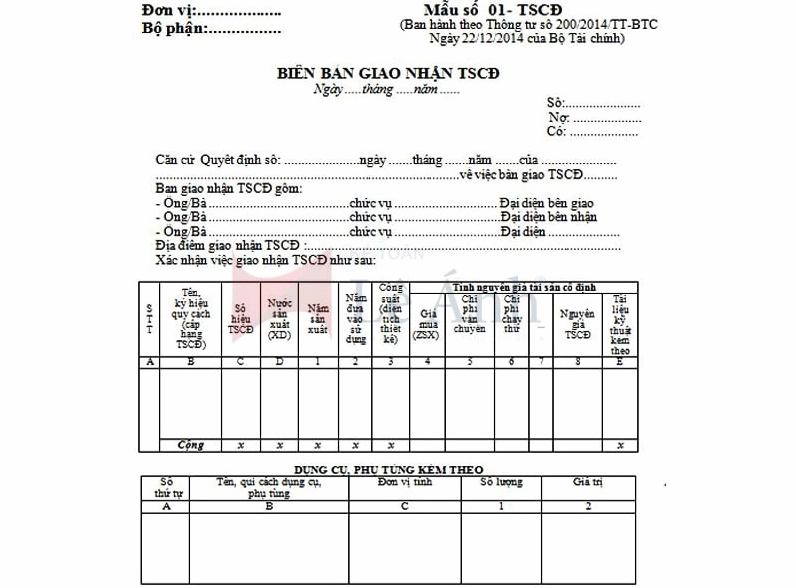 Biên bản giao nhận tài sản cố định