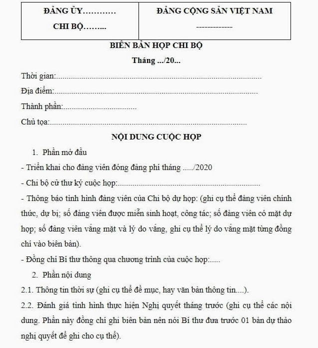 Biên bản họp chi bộ chi tiết