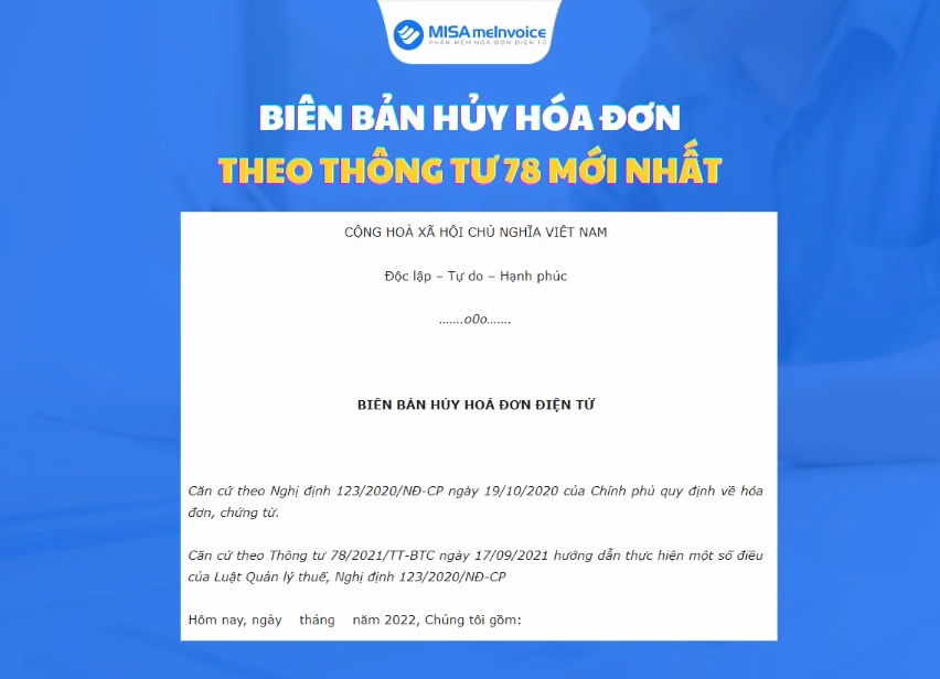 Biên bản hủy hóa đơn theo Thông tư 78 và Nghị định 123