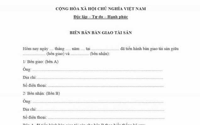 Các mẫu biên bản bàn giao nhà khi mua bán, xây mới, cho thuê mới nhất 2025