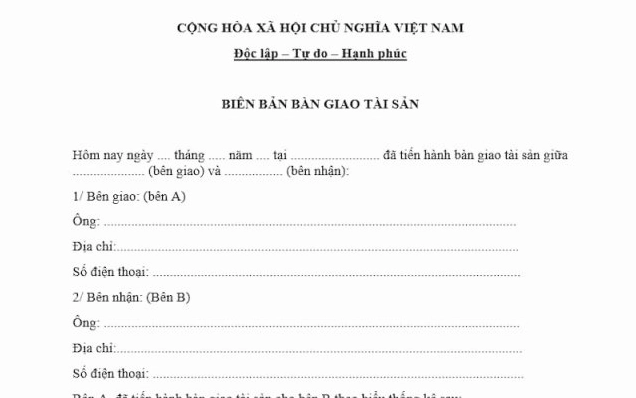 Các mẫu biên bản bàn giao nhà khi mua bán, xây mới, cho thuê mới nhất 2025