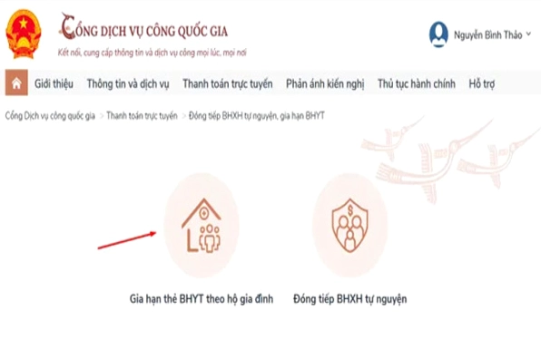 Chọn gia hạn thẻ BHYT theo hộ gia đình trên nền tảng trực tuyến