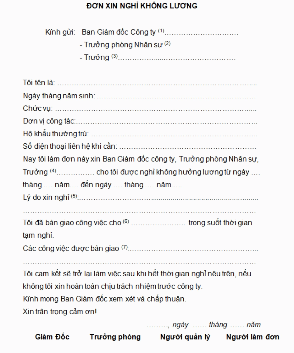 Đơn xin nghỉ phép công ty chi tiết