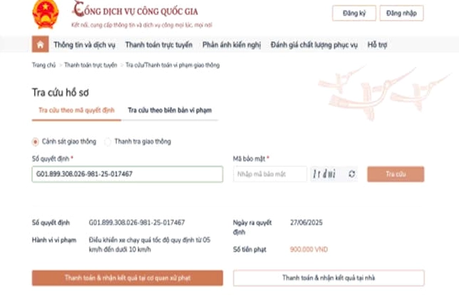 Hướng dẫn cách nộp phạt giao thông online.