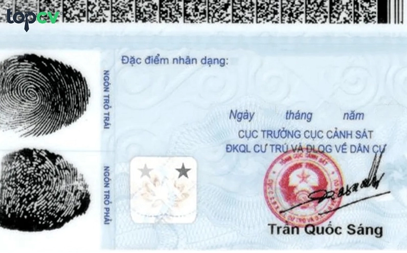Mặt sau của thẻ căn cước công dân, nơi ghi thông tin 'Nơi cấp'