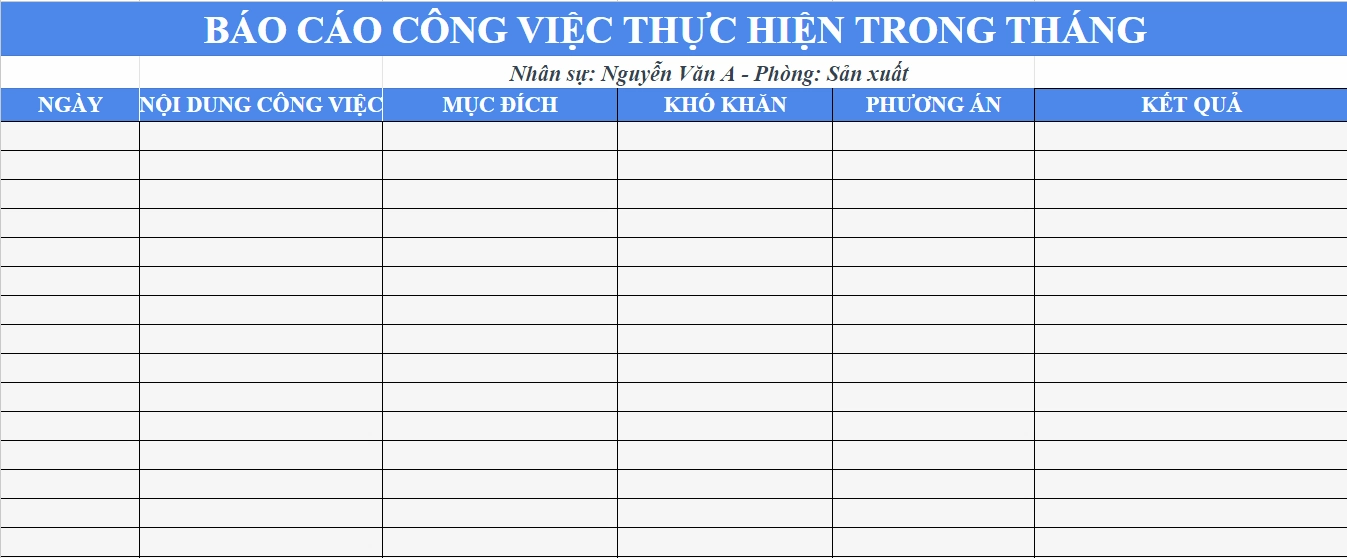 Mẫu báo cáo công việc theo tháng