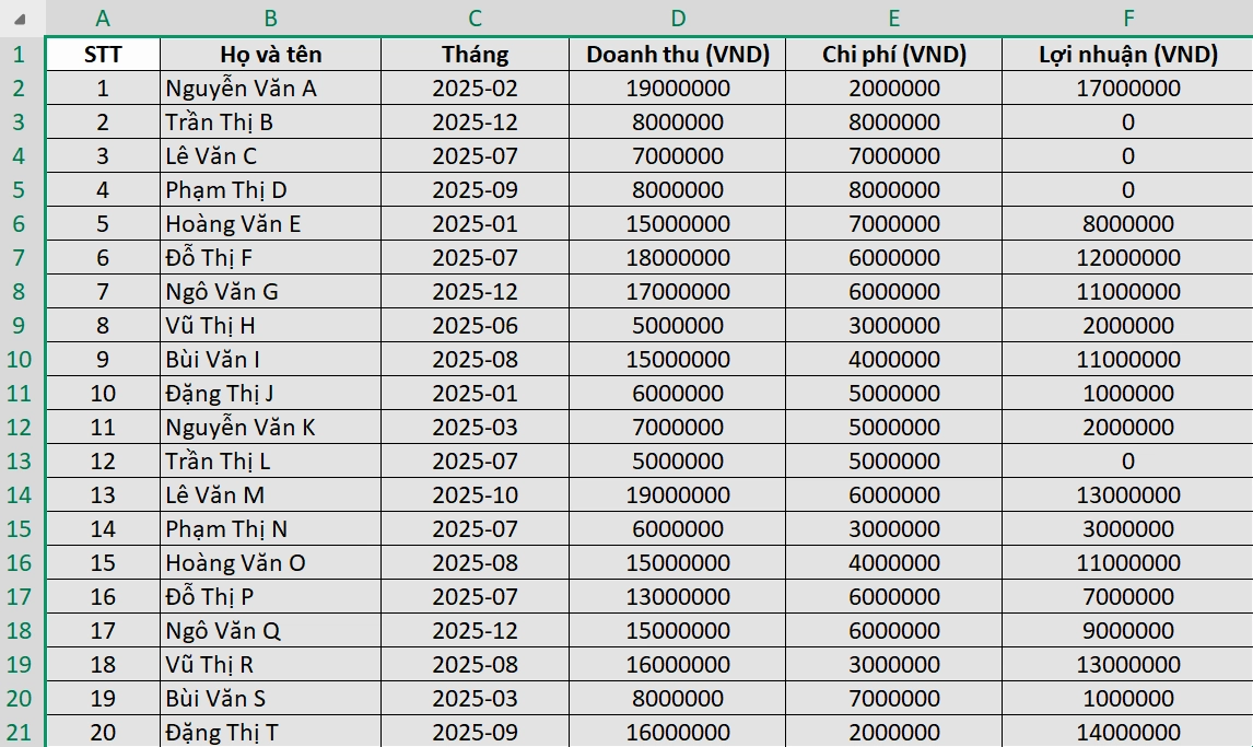 Mẫu báo cáo doanh thu chi phí hàng tháng bằng Excel