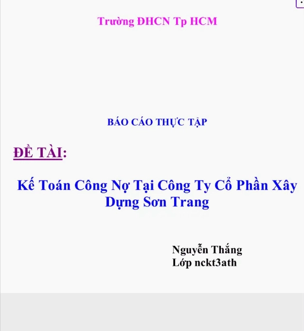 Mẫu báo cáo kế toán công nợ tại Công ty Cổ phần xây dựng Sơn Trang
