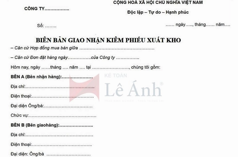 Mẫu biên bản giao nhận kiêm phiếu xuất kho