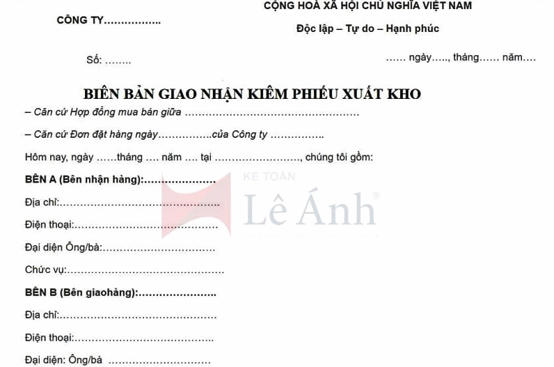 Mẫu biên bản giao nhận kiêm phiếu xuất kho