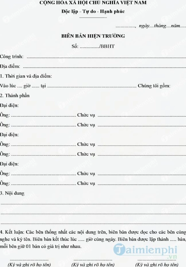 Mẫu biên bản hiện trường chi tiết