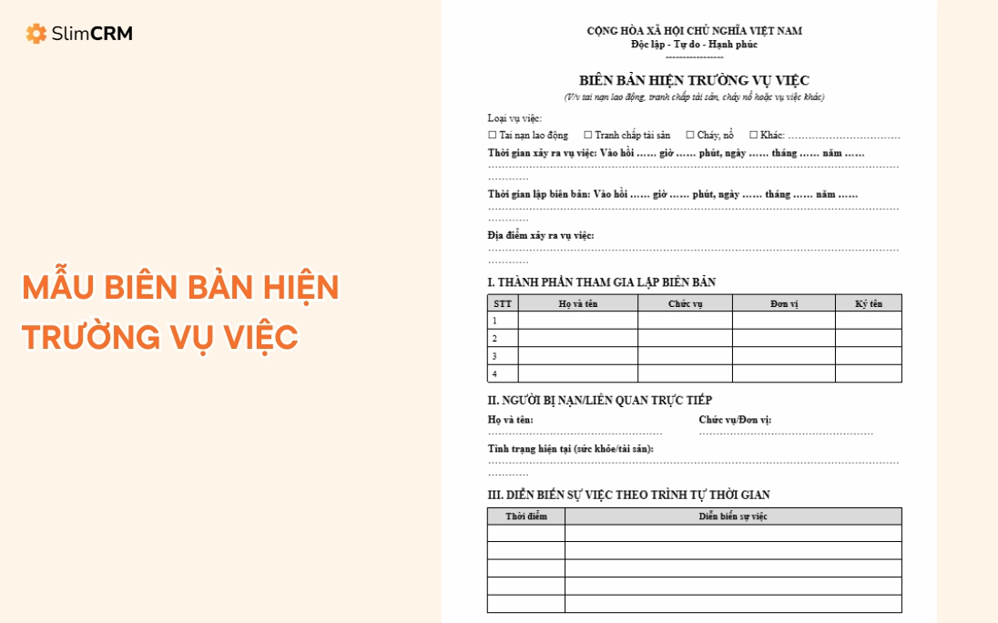 Mẫu biên bản hiện trường vụ việc