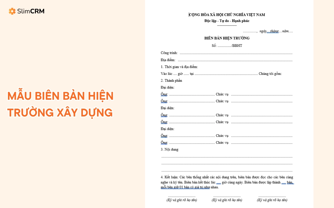 Mẫu biên bản hiện trường xây dựng