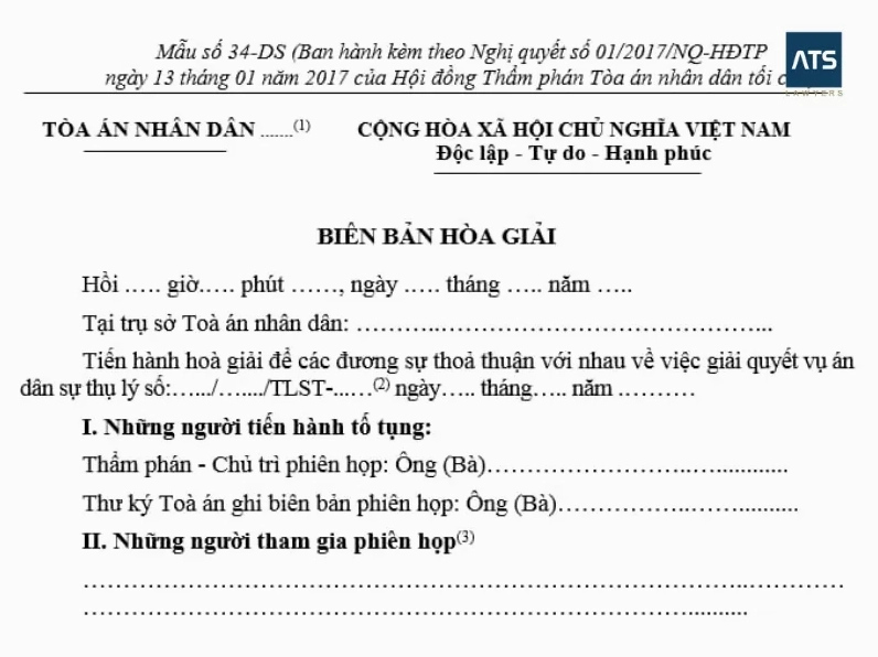 Mẫu biên bản hòa giải.