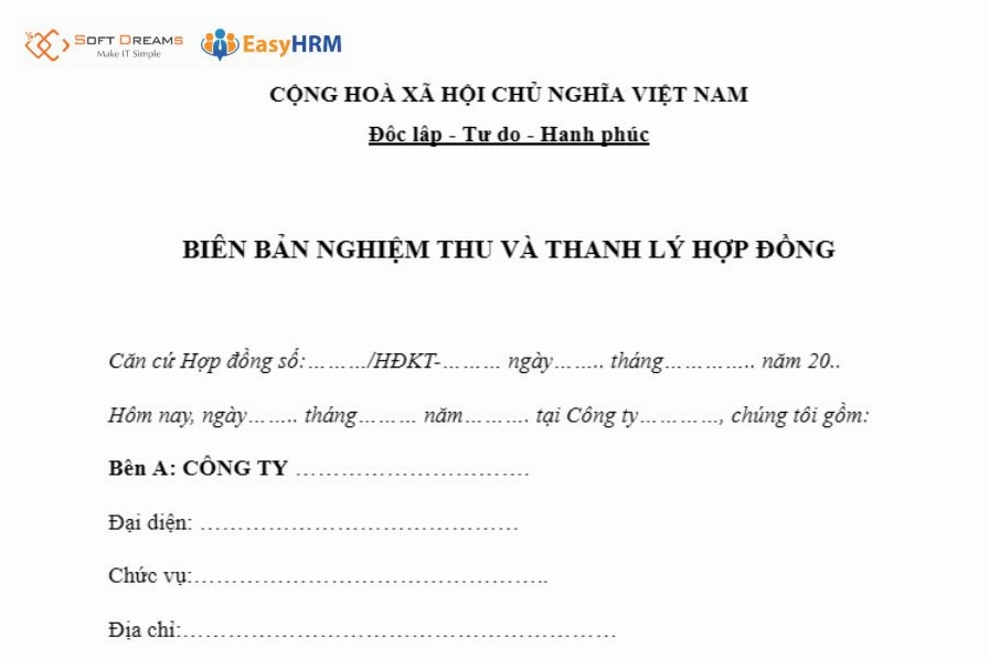 Mẫu biên bản nghiệm thu và thanh lý hợp đồng