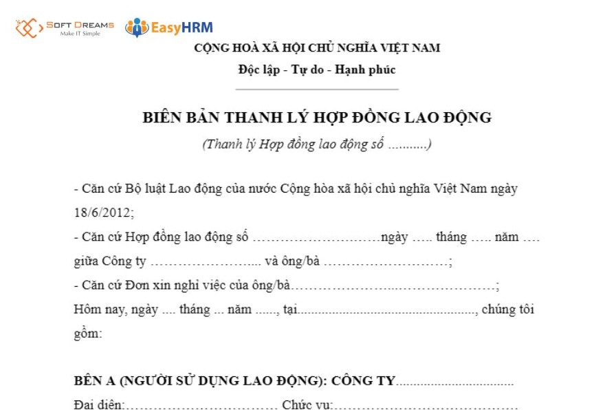 Mẫu biên bản thanh lý hợp đồng lao động