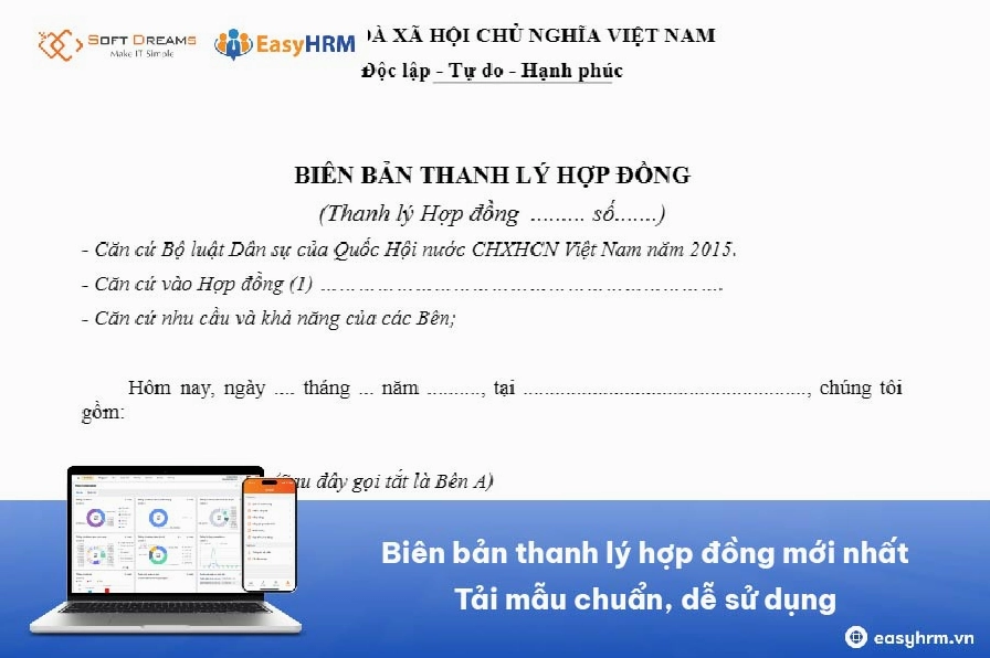Mẫu biên bản thanh lý hợp đồng mua bán mới nhất 2026