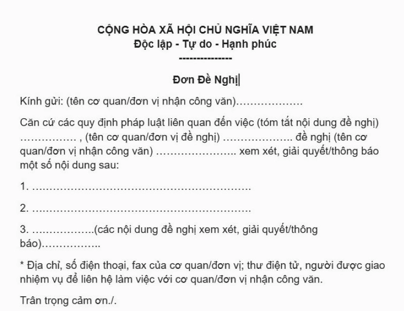 Mẫu đơn đề nghị chung