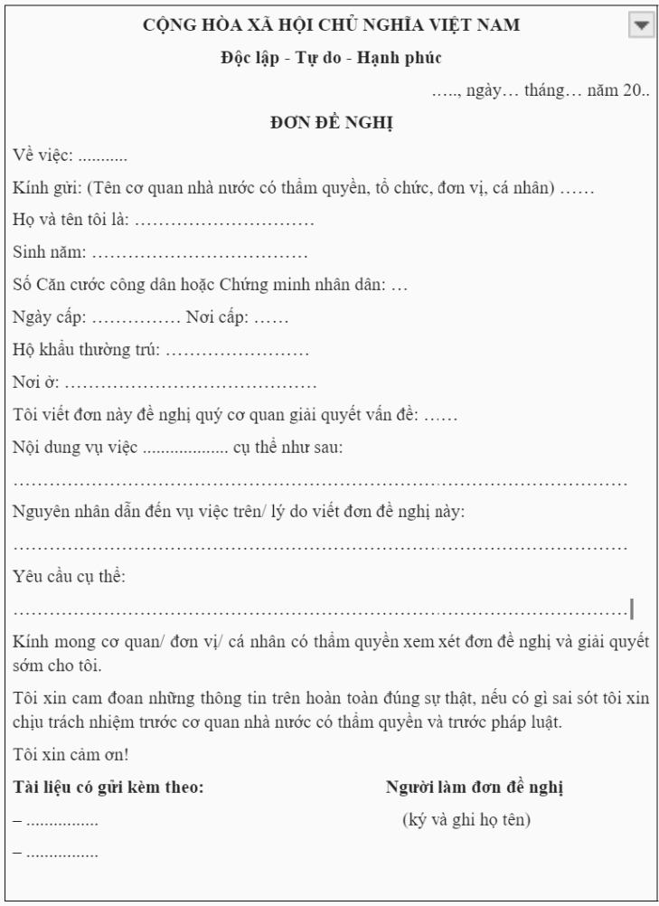Mẫu đơn đề nghị giải quyết công việc