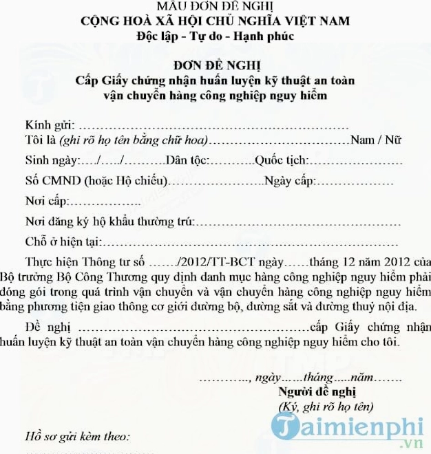 Mẫu đơn đề nghị