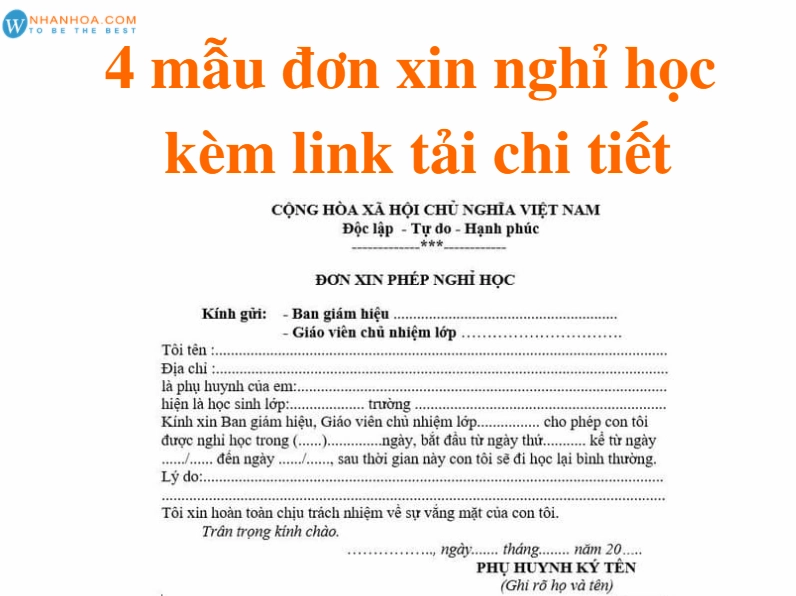 Mẫu đơn xin nghỉ học cho con