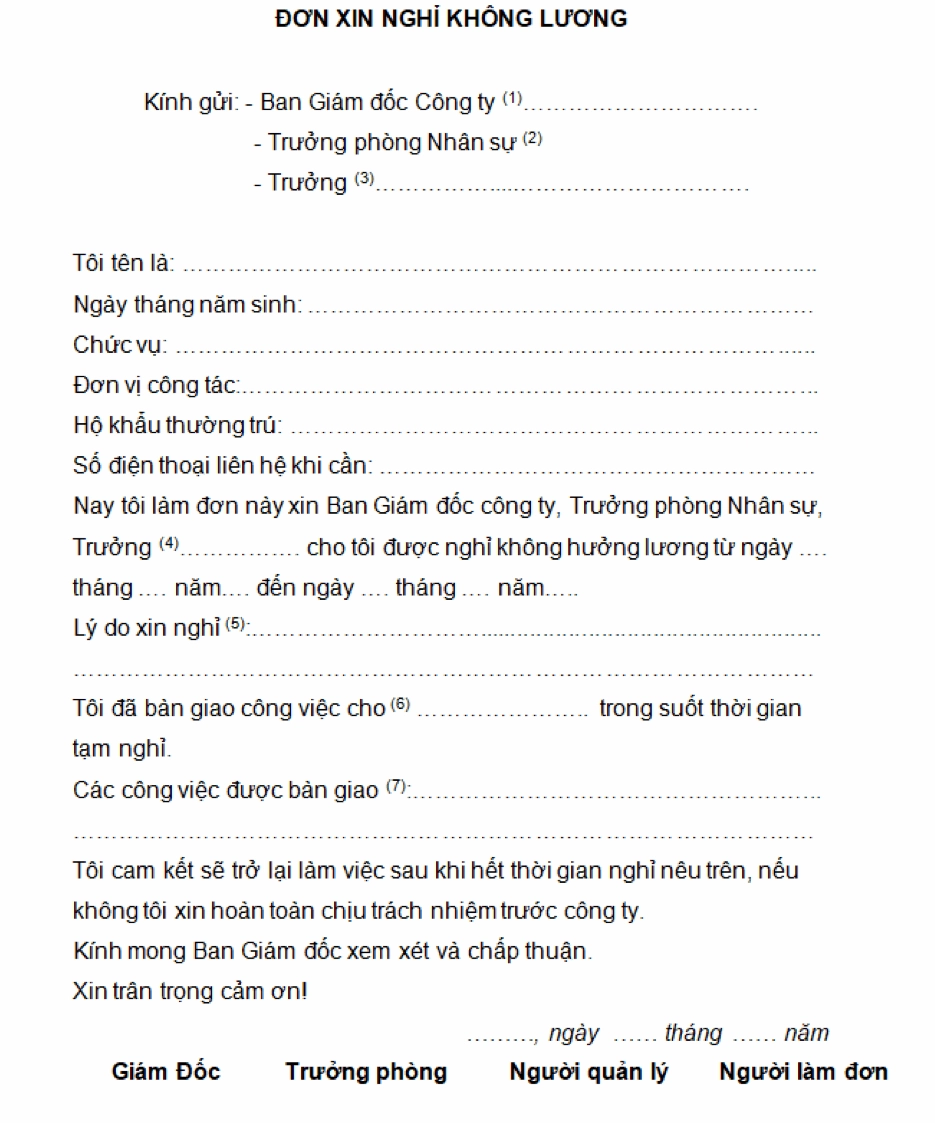 Mẫu đơn xin nghỉ phép chuẩn