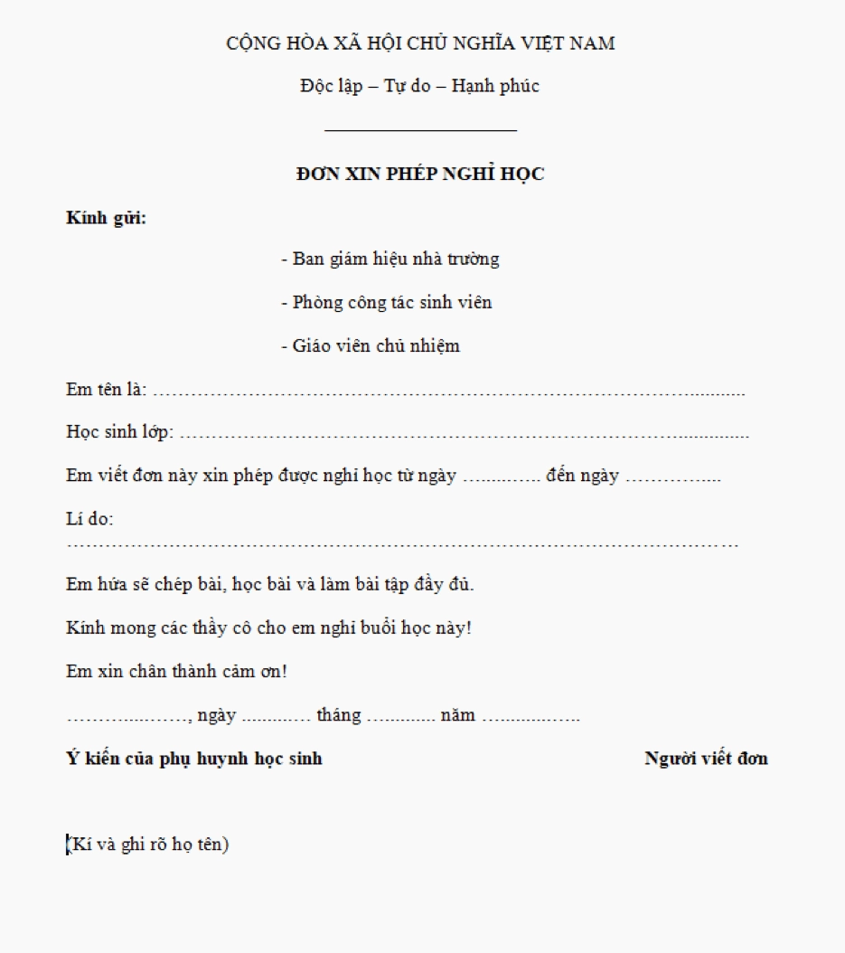 Mẫu đơn xin nghỉ phép đẹp