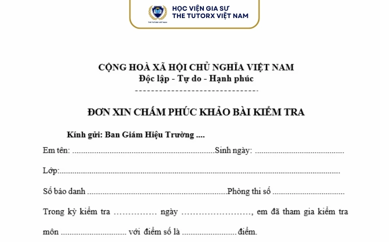 Mẫu đơn xin phúc khảo bài thi mới hiện nay