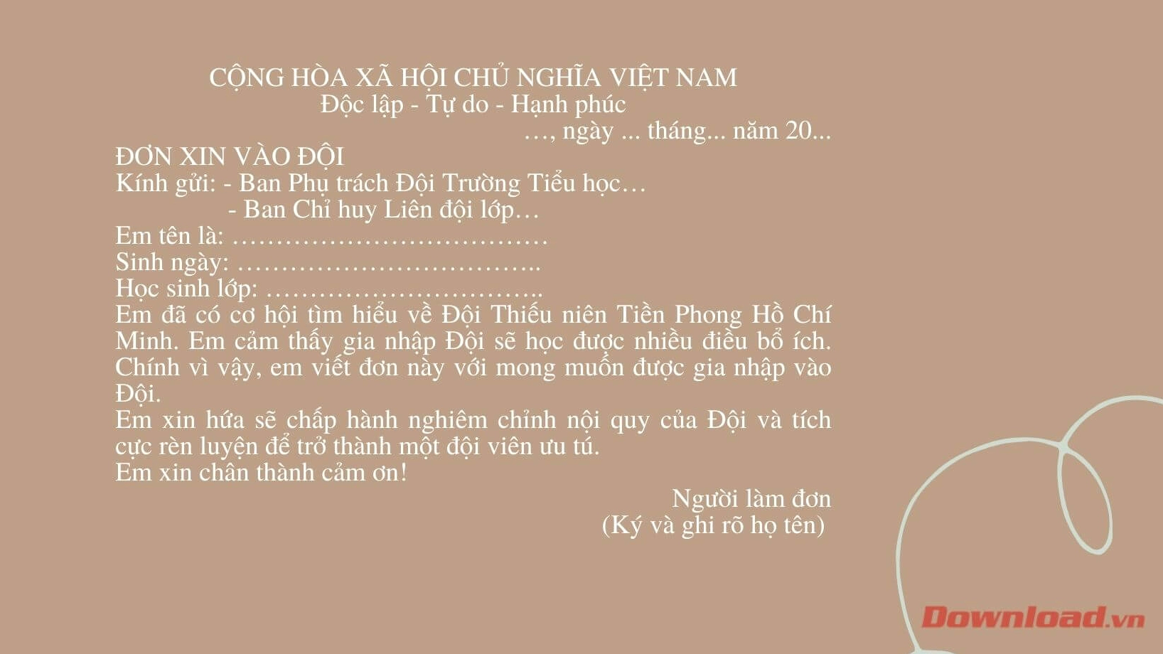 Mẫu đơn xin vào đội chi tiết