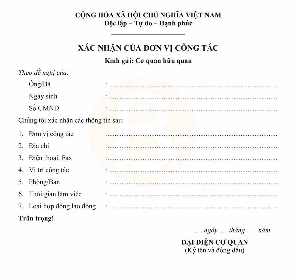 Mẫu đơn xin xác nhận công tác 02