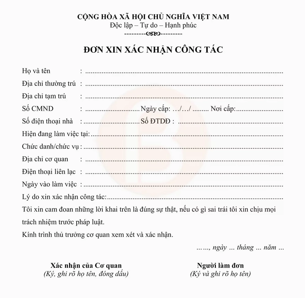 Mẫu đơn xin xác nhận công tác 05