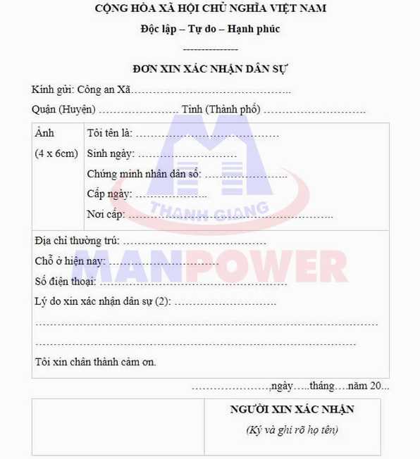 Mẫu đơn xin xác nhận dân sự chuẩn nhất