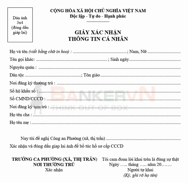 Mẫu giấy xác nhận thông tin cá nhân