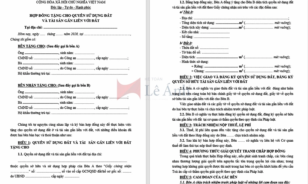 Mẫu hợp đồng chuyển nhượng quyền sử dụng đất mới nhất