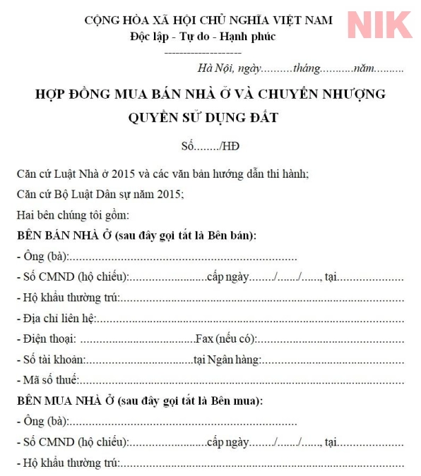 Mẫu hợp đồng mua bán đất viết tay chưa có sổ đỏ