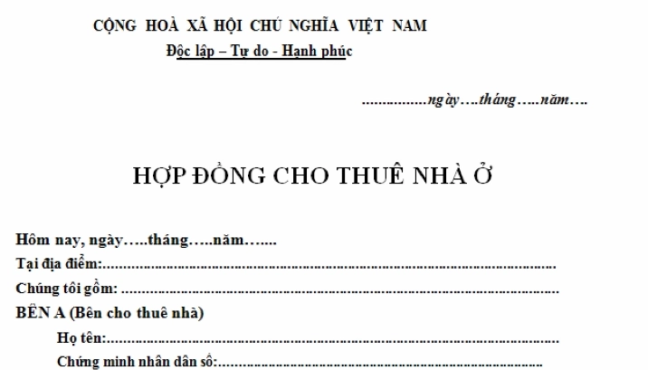 Mẫu hợp đồng thuê nhà ở
