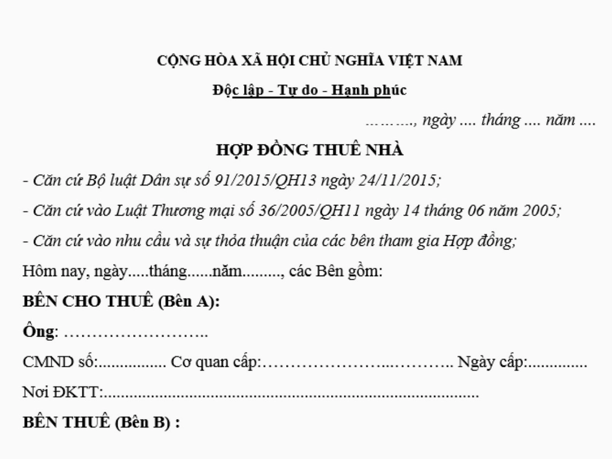 Mẫu hợp đồng thuê nhà trọ theo quy định mới nhất 2026