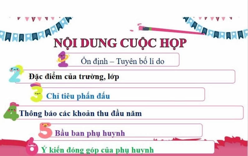 Minh họa các mục cần thiết trong biên bản họp phụ huynh
