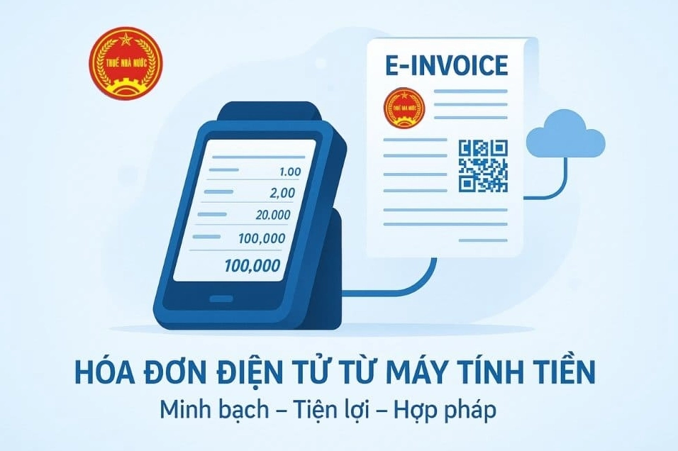 minh họa hóa đơn điện tử từ máy tính tiền