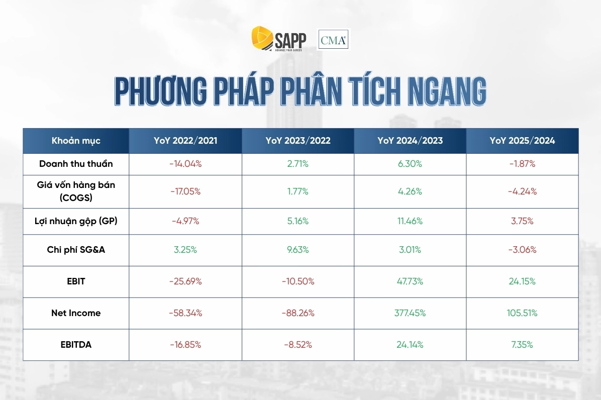 Minh họa phương pháp phân tích ngang trong báo cáo phân tích
