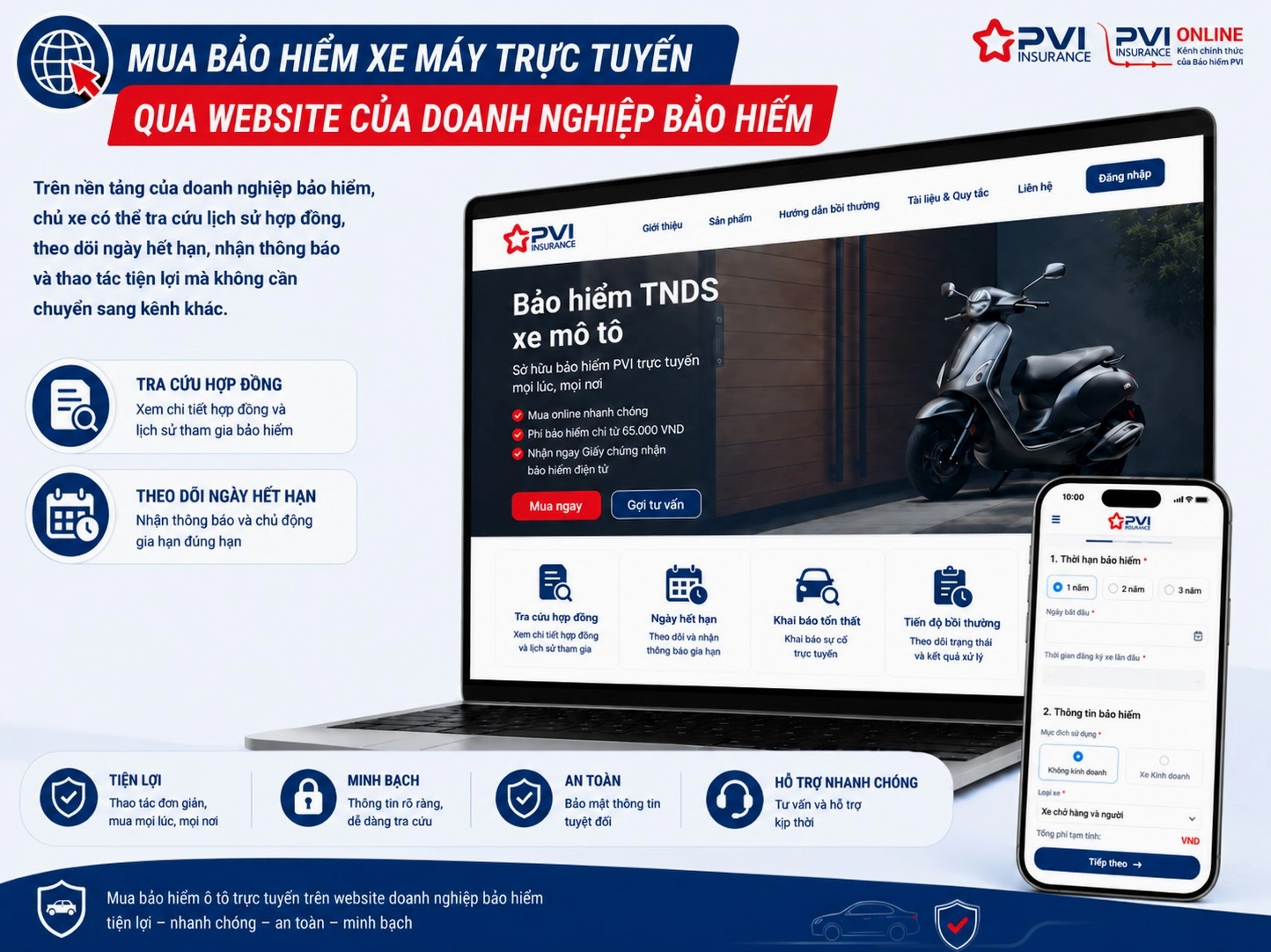 Mua bảo hiểm xe máy online trên website