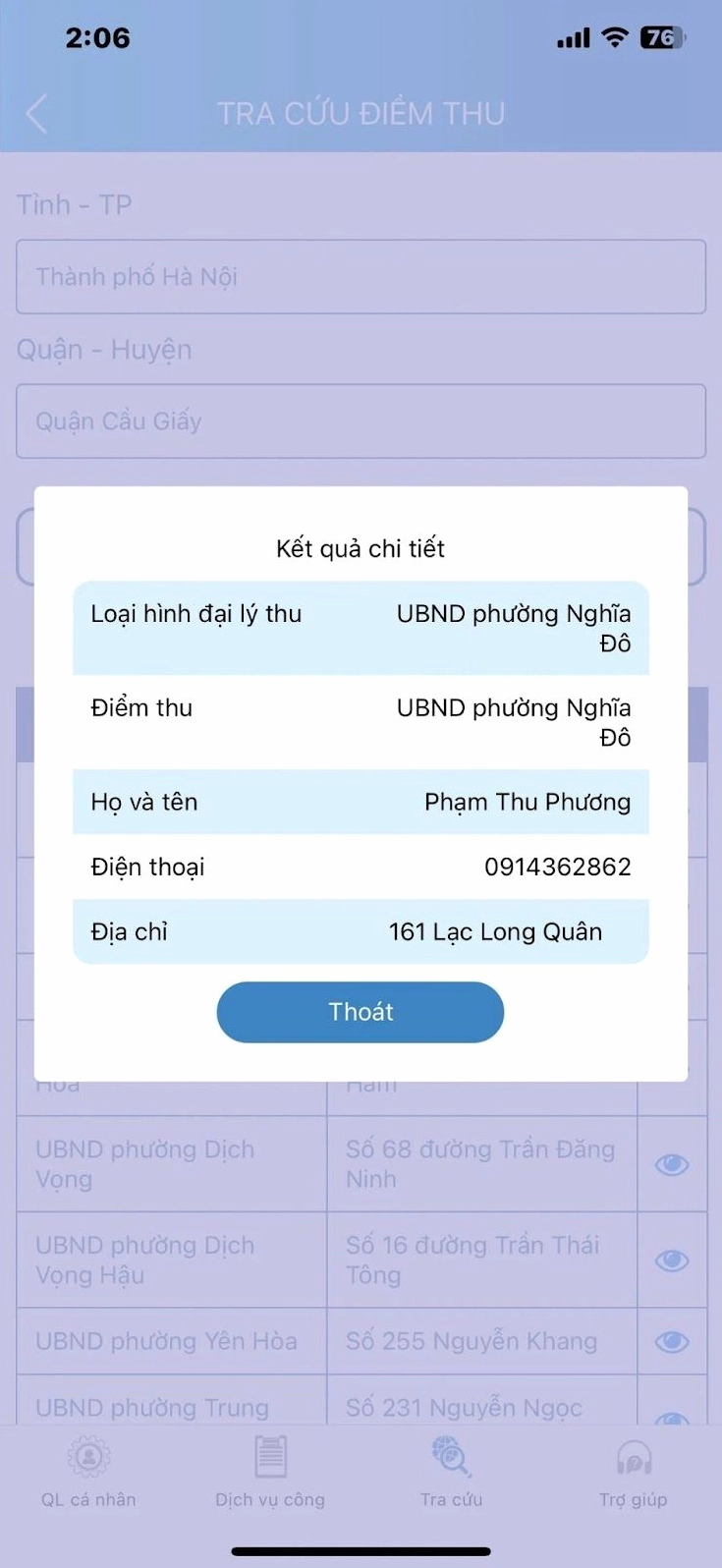 Nhấn vào biểu tượng hình con mắt để xem thông tin chi tiết về người thu