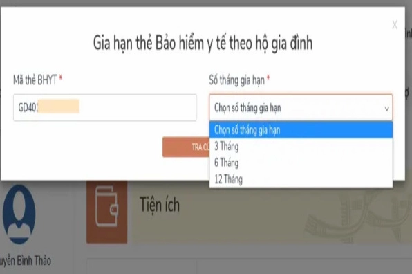Nhập thông tin thẻ và thời gian gia hạn để tra cứu