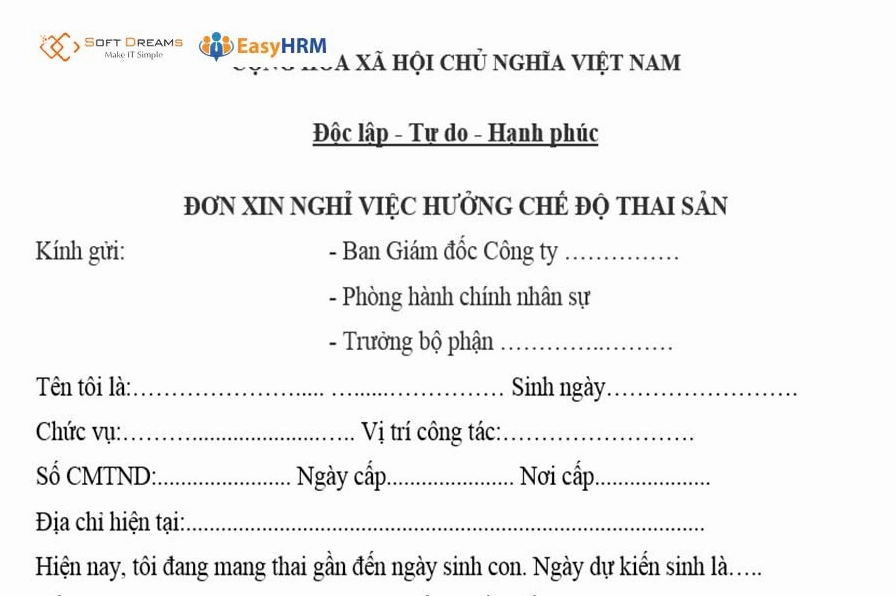 Những nội dung cần có trong đơn xin nghỉ thai sản