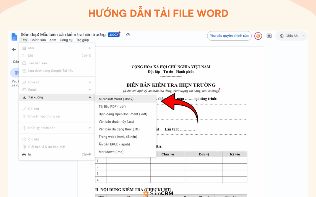 Tải mẫu biên bản hiện trường