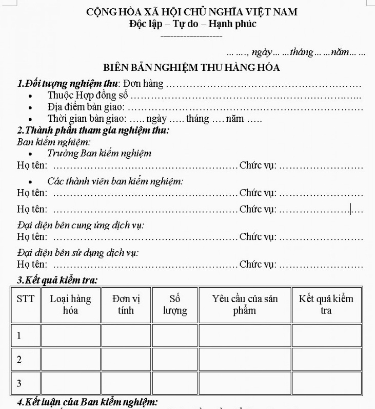 Tải mẫu biên bản nghiệm thu dịch vụ chuẩn