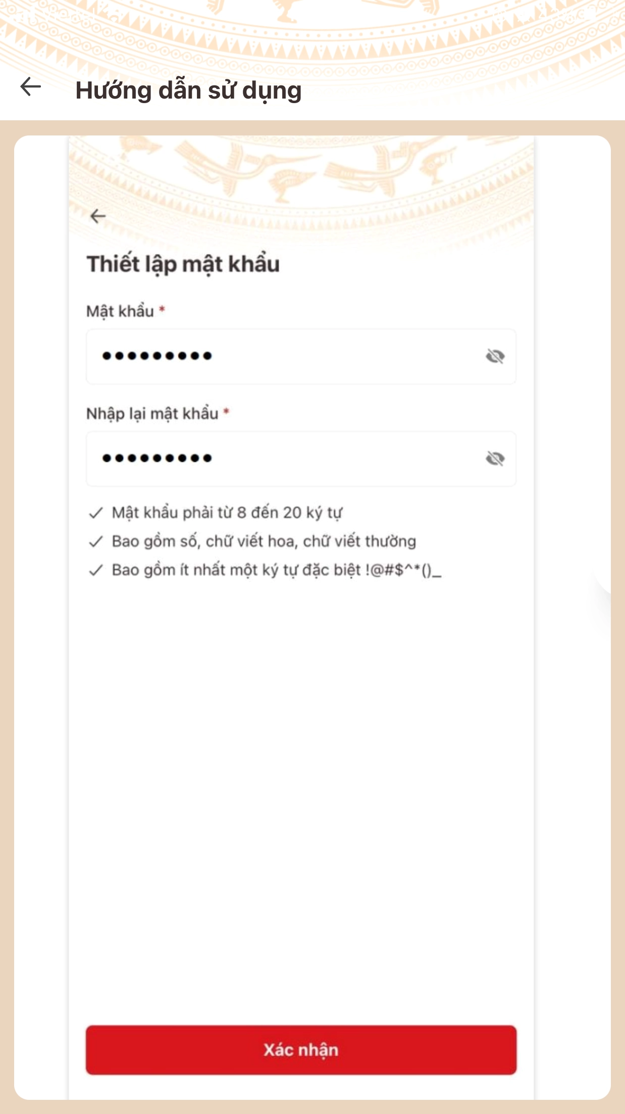 Thiết lập mật khẩu cho tài khoản định danh điện tử mức 2