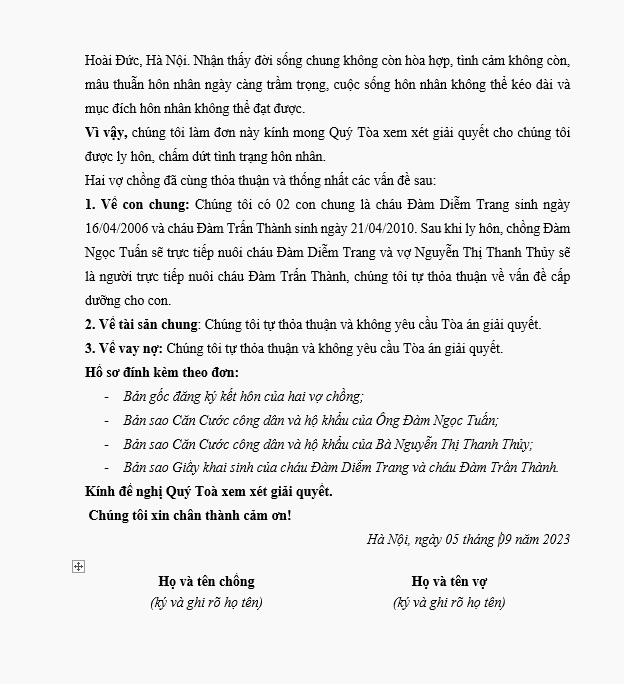 Trang 2 mẫu đơn ly hôn thuận tình