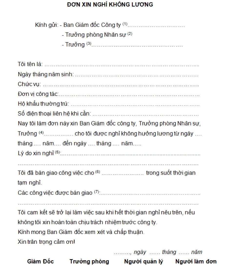 Việc trình bày mẫu đơn nghỉ phép cần tuân thủ các quy định chung.
